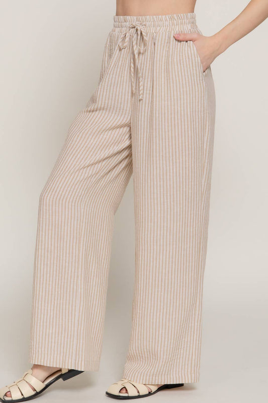Elastic Straight Fit Stripe Pants
