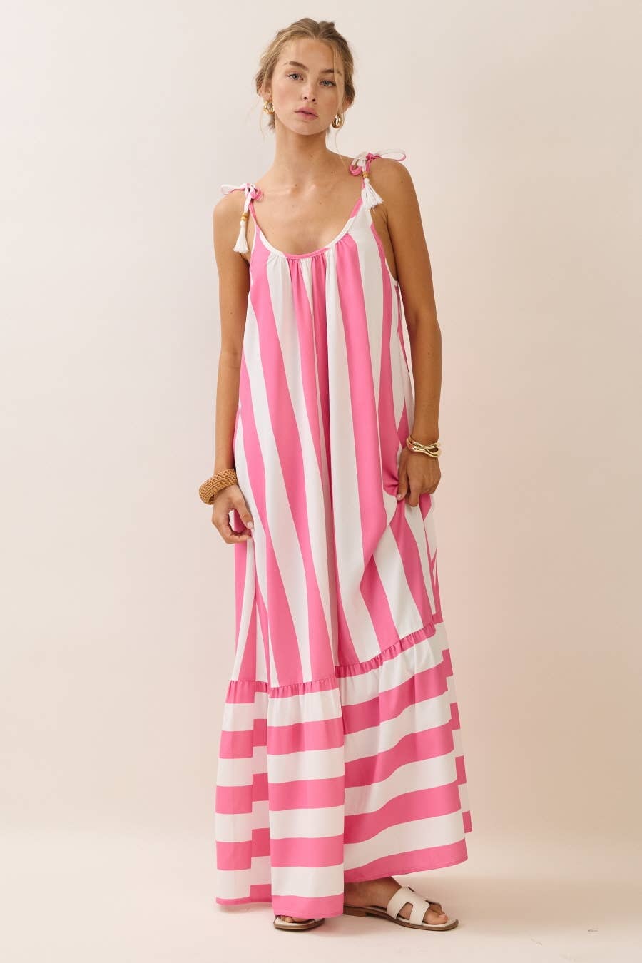 Tie Strap Stripe Midi Dress