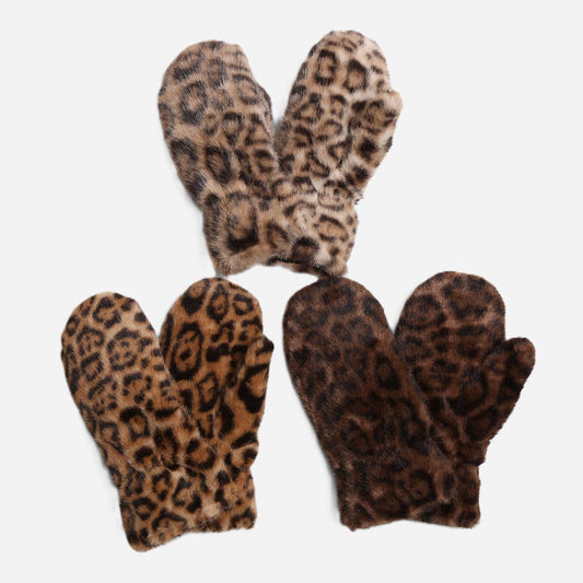 Leopard Fur Winter Mittens