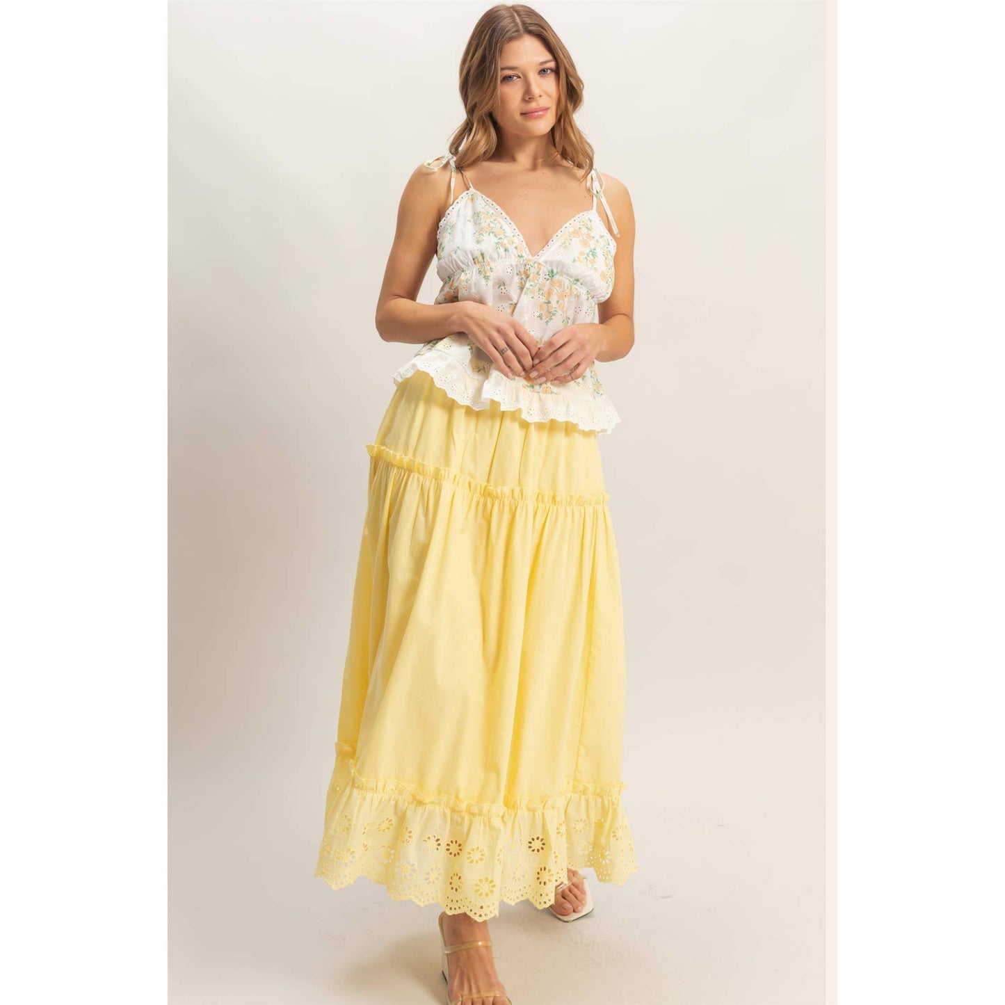 Tiered Eyelet Maxi Skirt