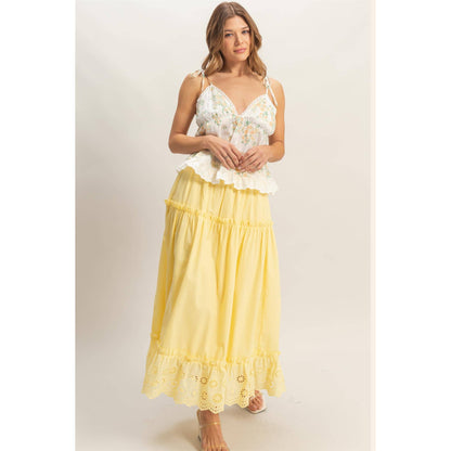 Tiered Eyelet Maxi Skirt