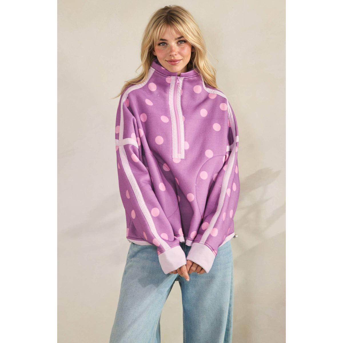 Polka Dot Half Zip Sweatshirt