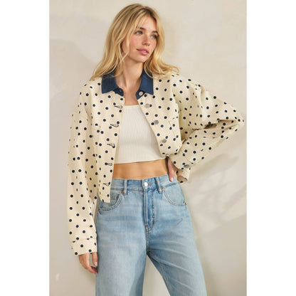 Cropped Polka Dot Denim Jacket