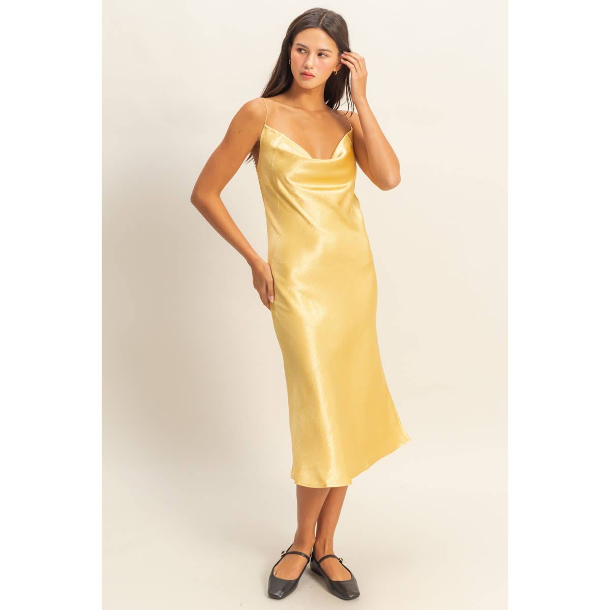 Cowl Neck Satin Midi Dress