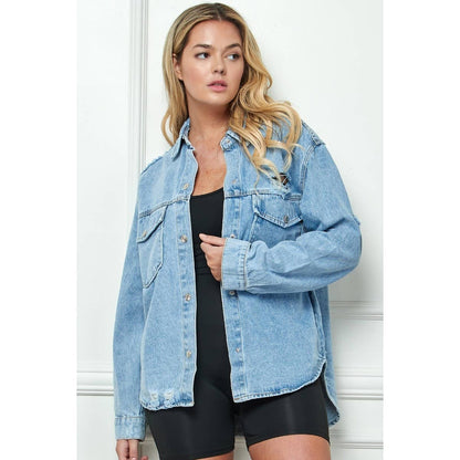 PLUS Distressed Denim Jacket