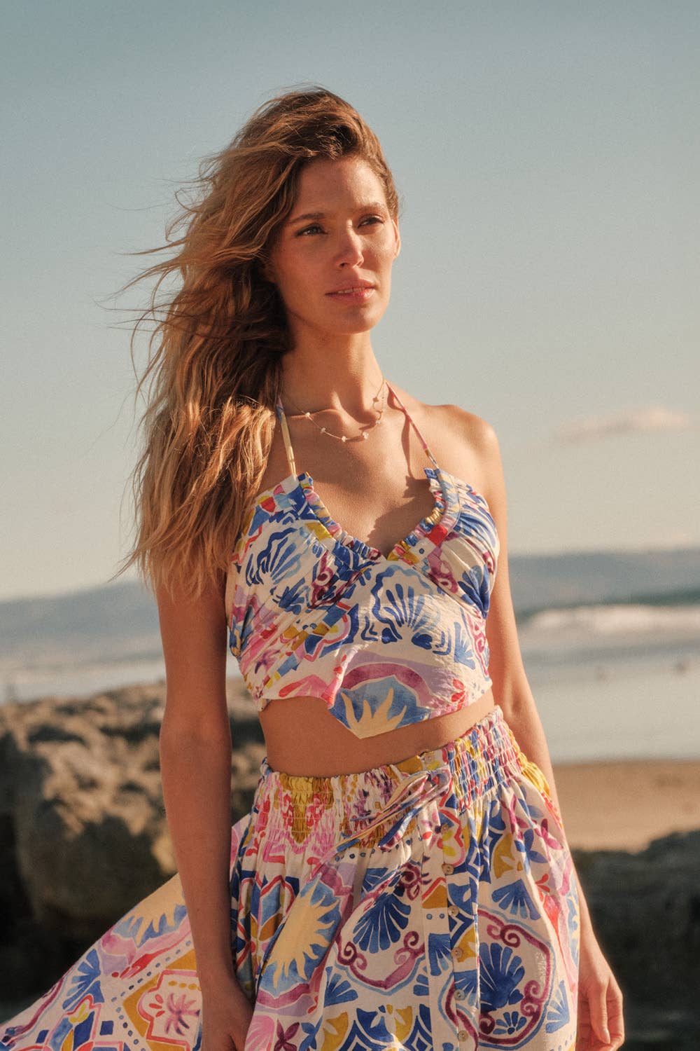 Summer Sun Gathered Handkerchief Halter Crop Top