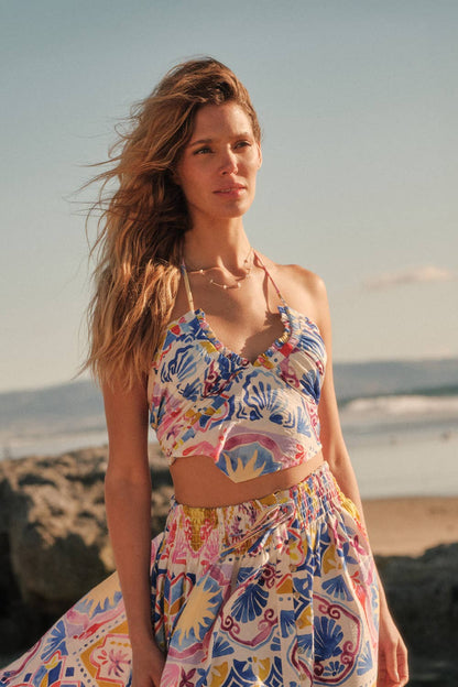 Summer Sun Gathered Handkerchief Halter Crop Top