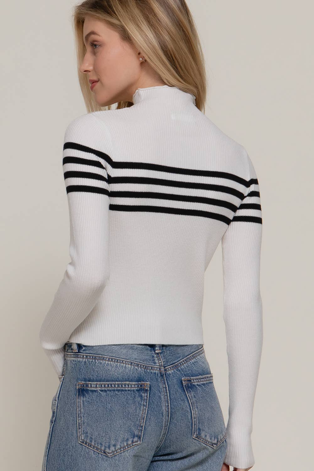 High Neck Stripe Sweater Top