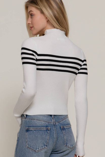 High Neck Stripe Sweater Top