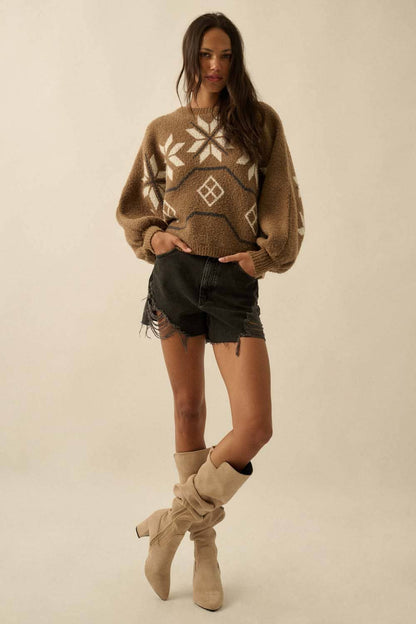 Textured Alipine-Knit Dolman-Sleeve Sweater