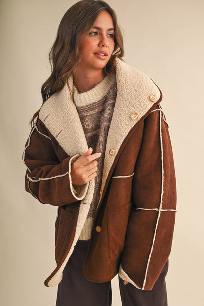 REVERSIBLE SUEDE AND SHERPA OVERSIZED JACKET