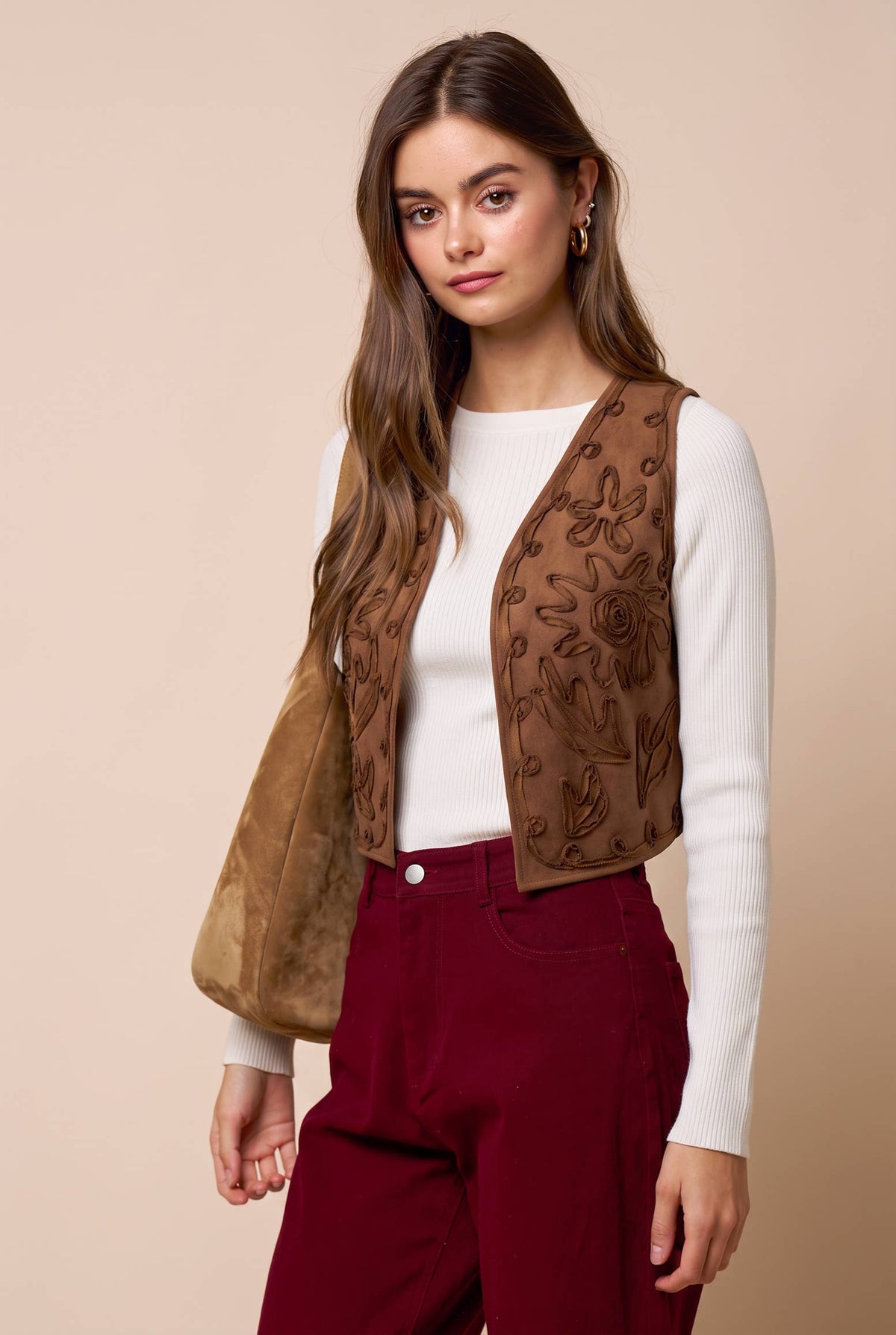 Suede Embroidered Vest