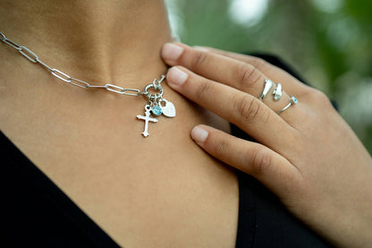 Stainless Paperclip Charm Keeper Necklace: 16"