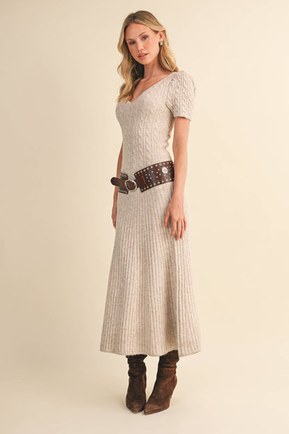 CABLE KNIT MIDI SWEATER DRESS