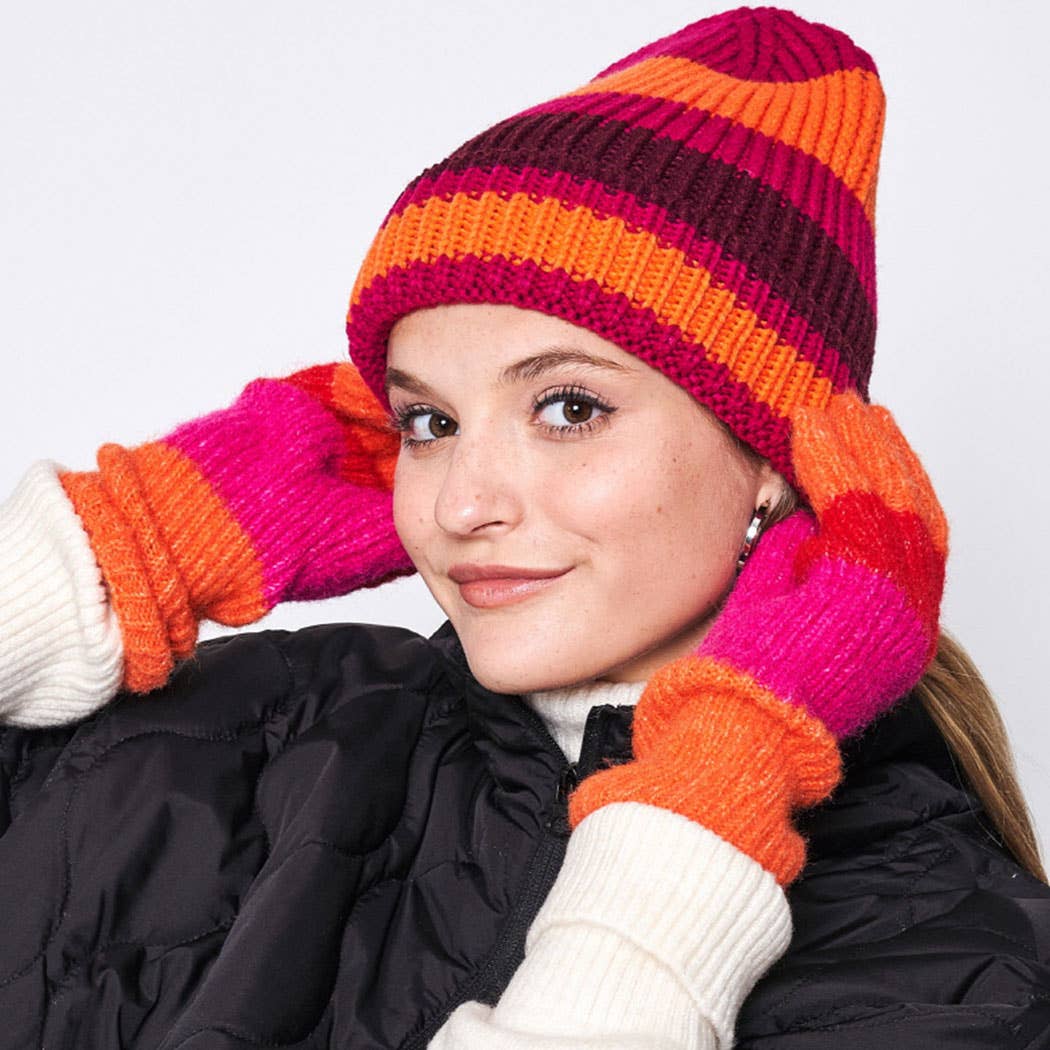 Multi-Colored Stripe Cuff Beanie Hat