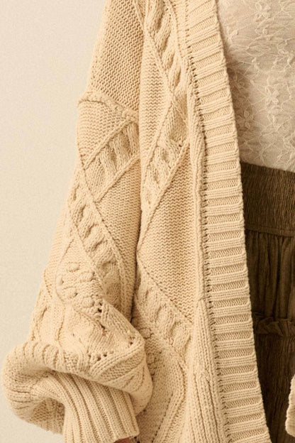 Cable-Knit Oversize Balloon-Sleeve Cardigan