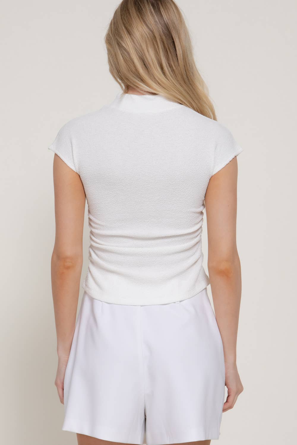 Mock Neck Side Ruched Knit Top