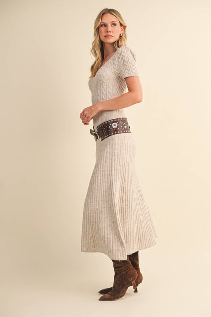 CABLE KNIT MIDI SWEATER DRESS