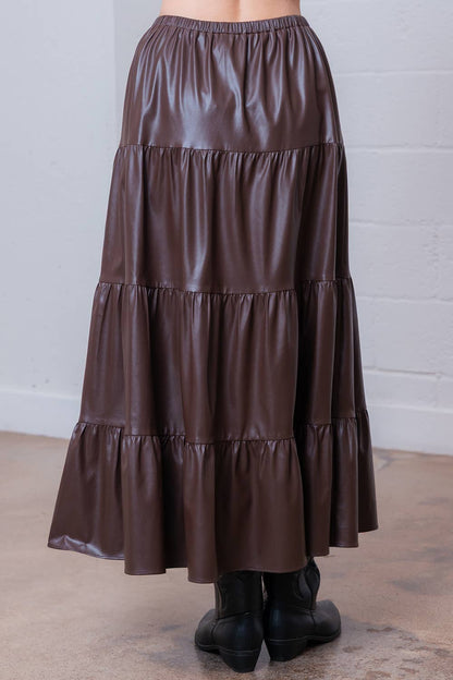 Tiered Leather Ankle Skirt