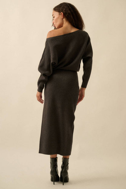 One-Shoulder Dolman Midi Sweater Dress