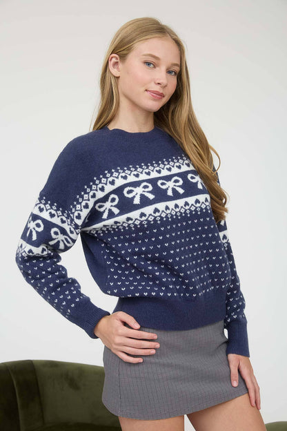 Bow & Heart Jacquard Sweater