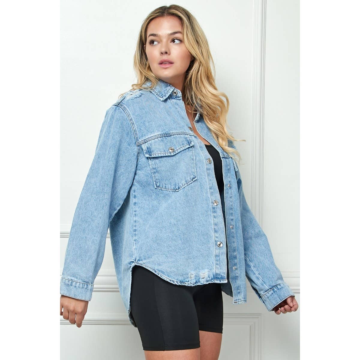 PLUS Distressed Denim Jacket