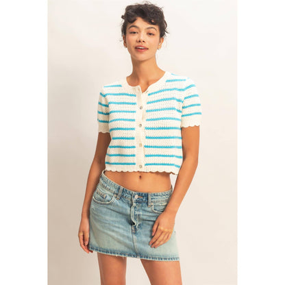 Striped Short Sleeve Cardigan