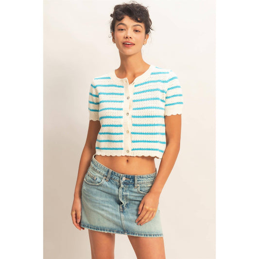 Striped Short Sleeve Cardigan
