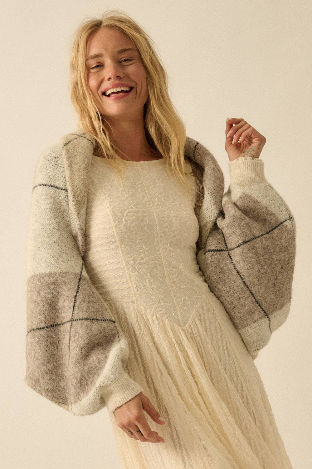 Argyle Knit Shrug Cardigan