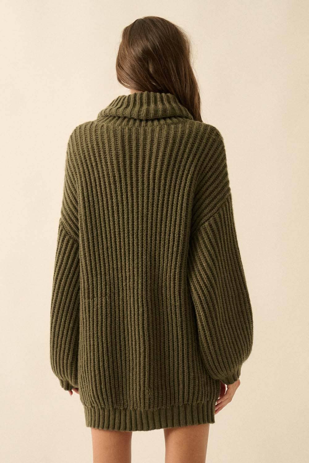Rib Knit Turtle Neck Sweater Dress