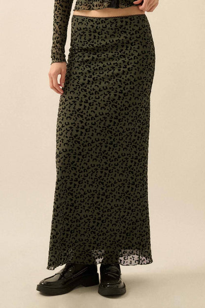 Leopard Mesh Straight Maxi Skirt