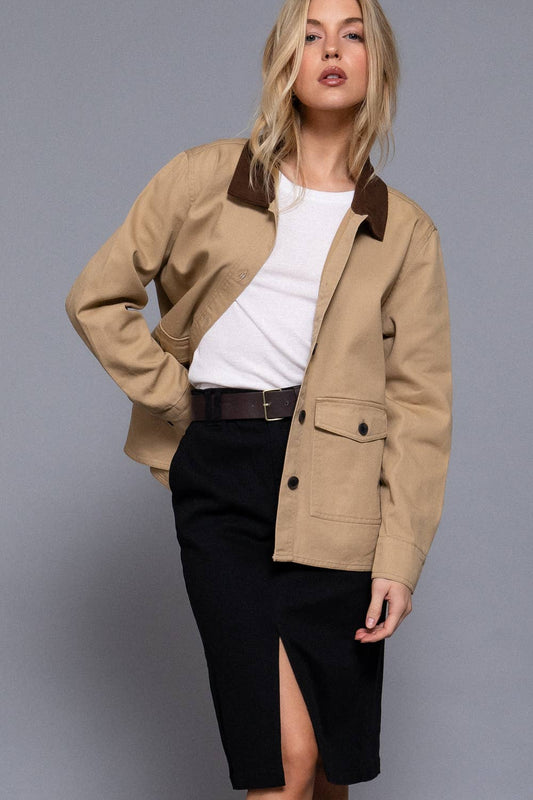 Corduroy Collar Twill Work Jacket