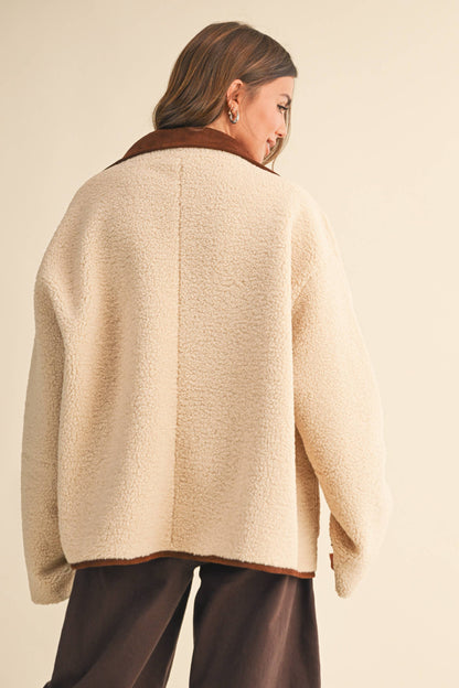 REVERSIBLE SUEDE AND SHERPA OVERSIZED JACKET