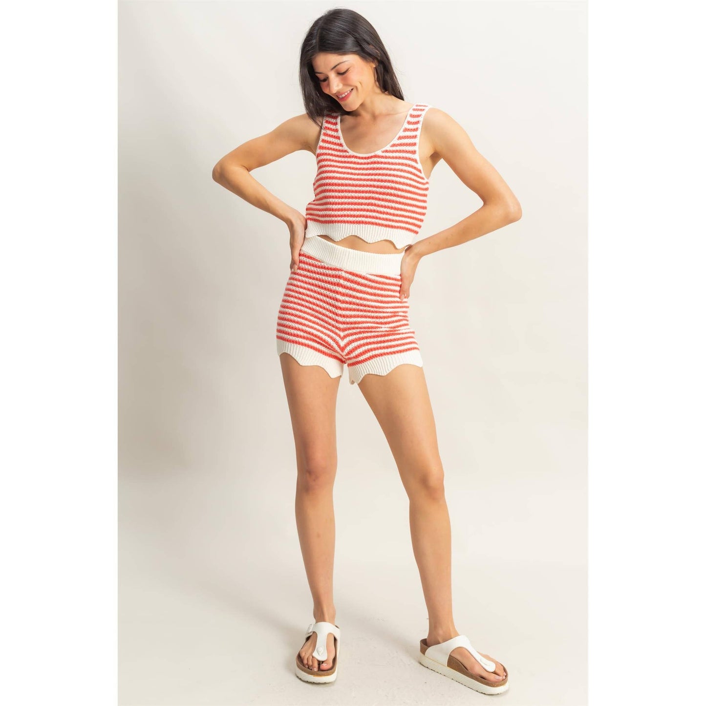 Striped Sleeveless Tank And Shorts Set