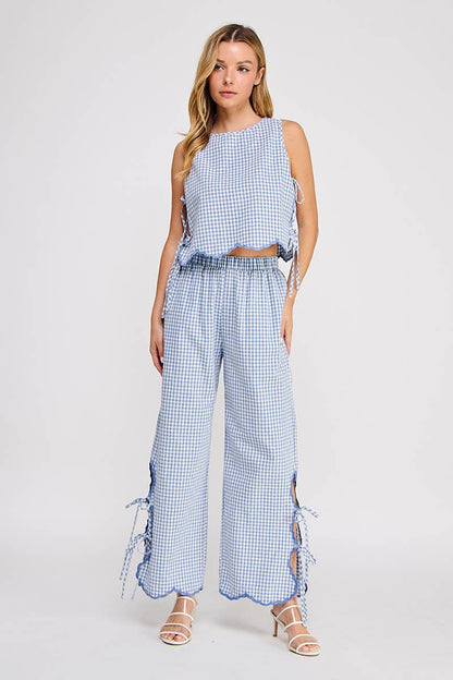 Gingham Elastic Waist Pant