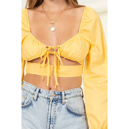 TIE FRONT CUTOUT BLOUSE