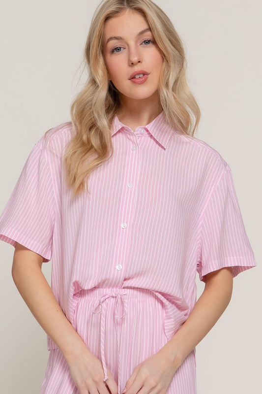 S/S Stripe Print Button Down Shirt (S-2X)
