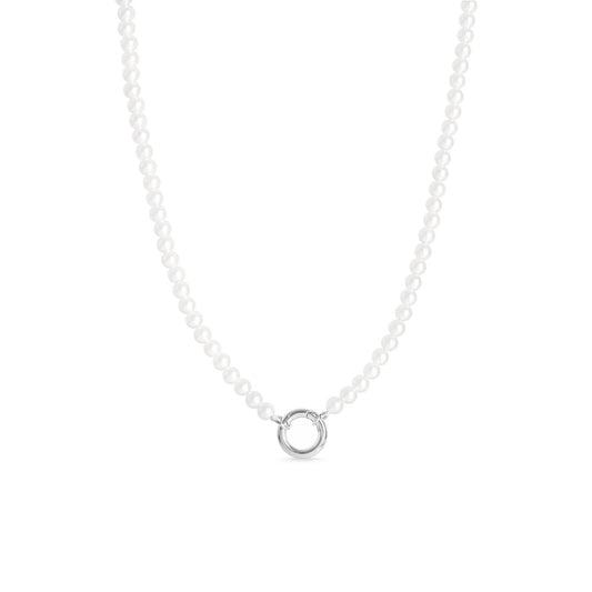 Beaded Pearl Charm Keeper Necklace: Stainless