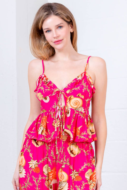 Seashell Front Tie Ruffle Cami Top
