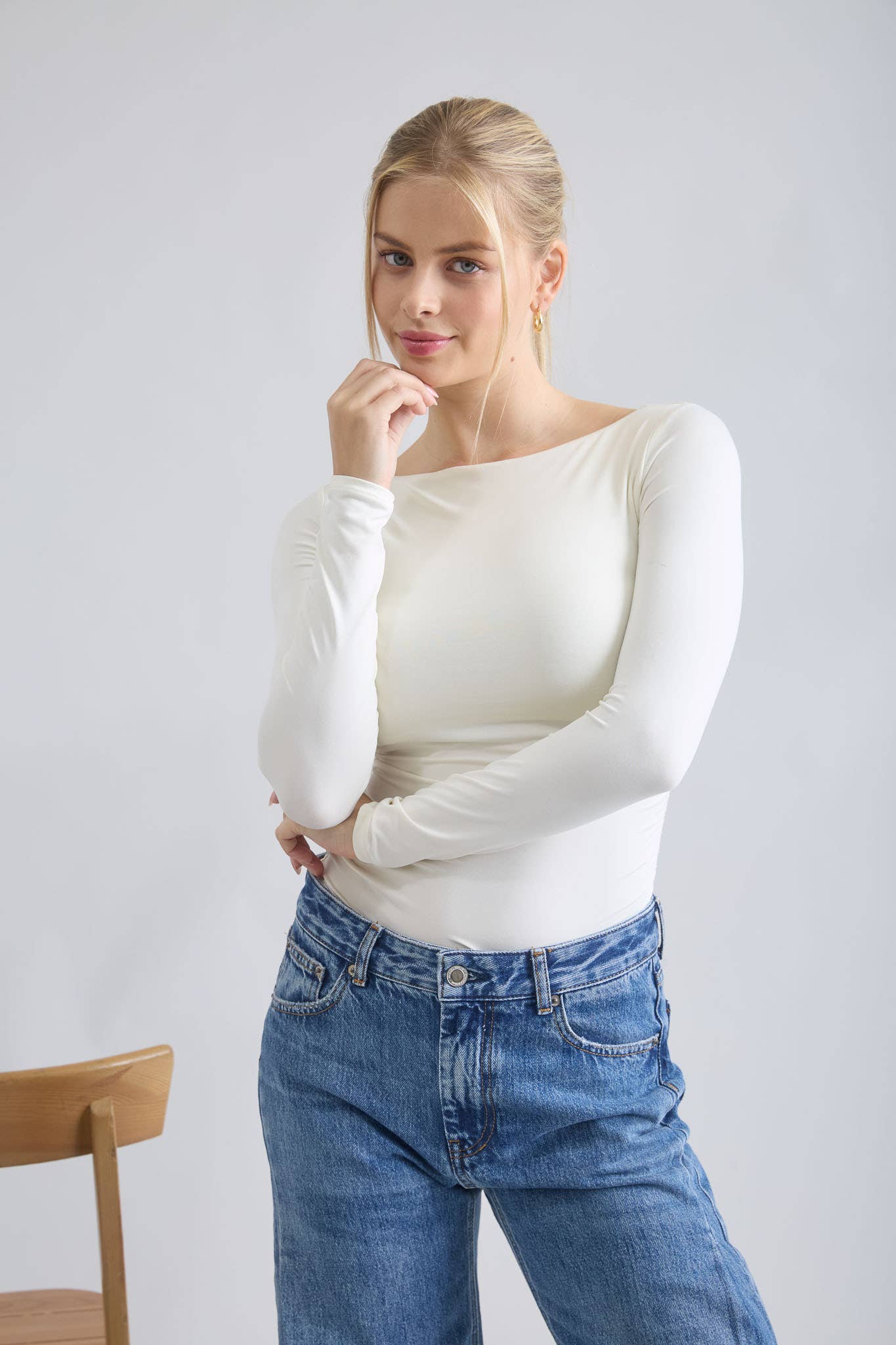 Boat Neck Ruched Knit Top