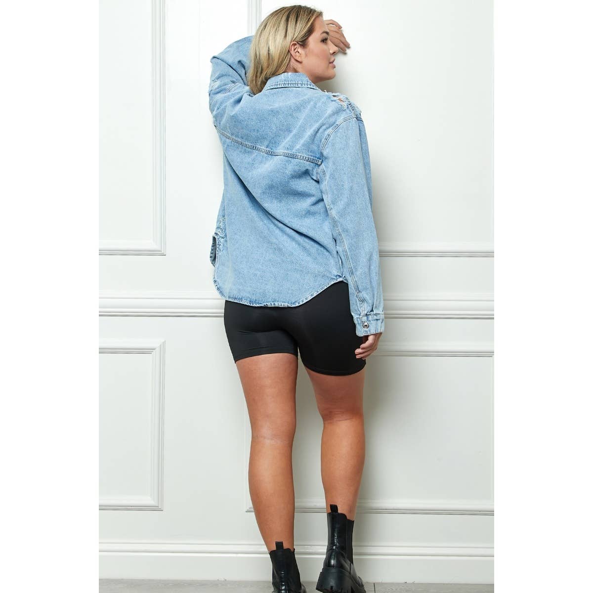 PLUS Distressed Denim Jacket