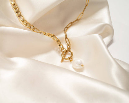 Toggle Clasp Pearl Charm Necklace
