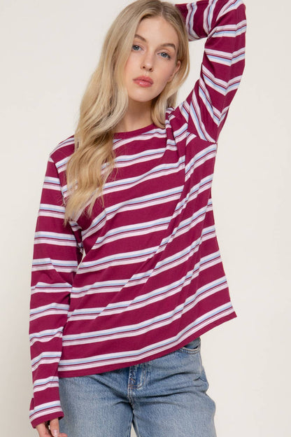 Multi Striped Long Sleeve Knit Top