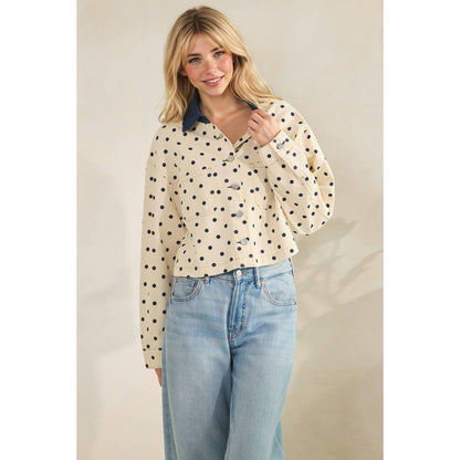 Cropped Polka Dot Denim Jacket