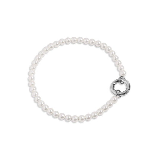 Stainless Beaded Pearl Charm Keeper Bracelet