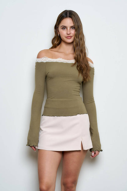 Lace Off-Shoulder Knit Top