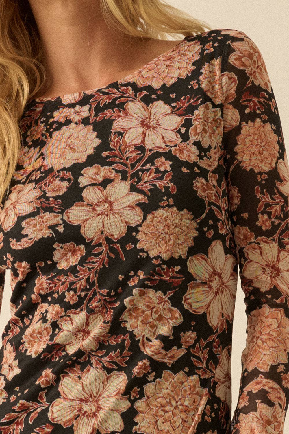 Floral Trumpet-Sleeve Asymmetrical Maxi Dress