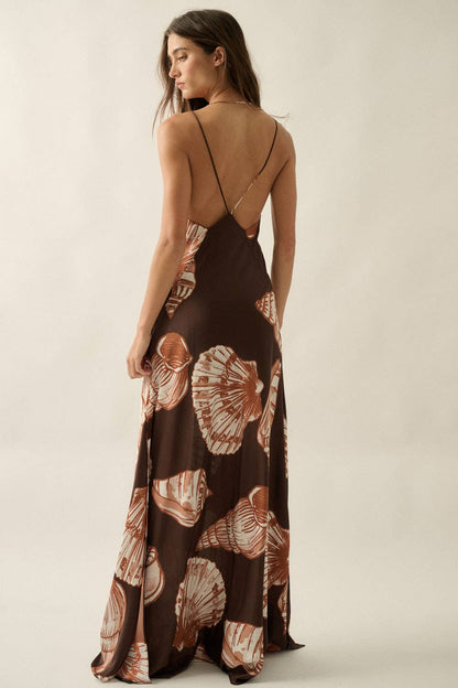 Seashell Satin Halter Open-Back Maxi Dress