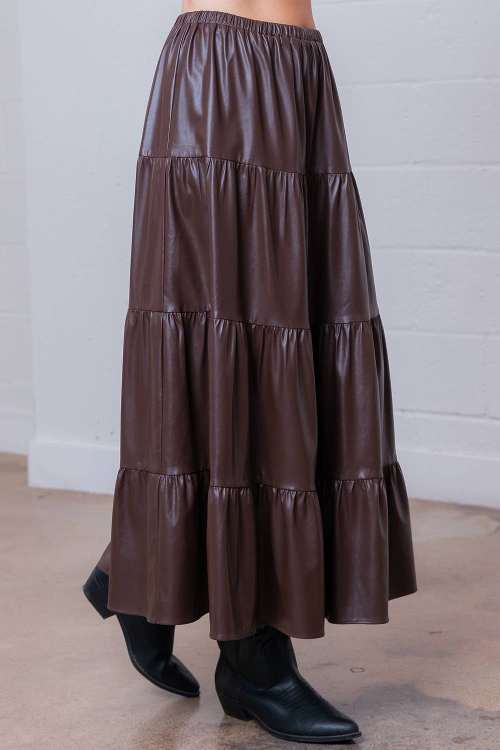 Tiered Leather Ankle Skirt
