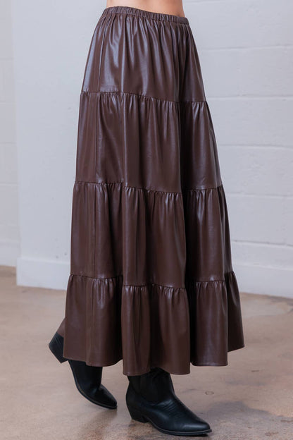 Tiered Leather Ankle Skirt